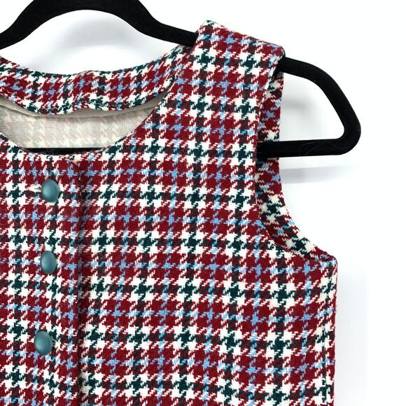 Vintage 70s Vest Button Front Womens Sz Small Red Blue Green Plaid - Picture 3 of 4